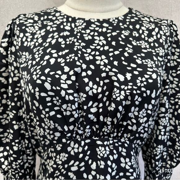 Topshop Austin Black Floral Mini Dress Bishop Sleeve Open‎ Back
 size 6 - Picture 8 of 16